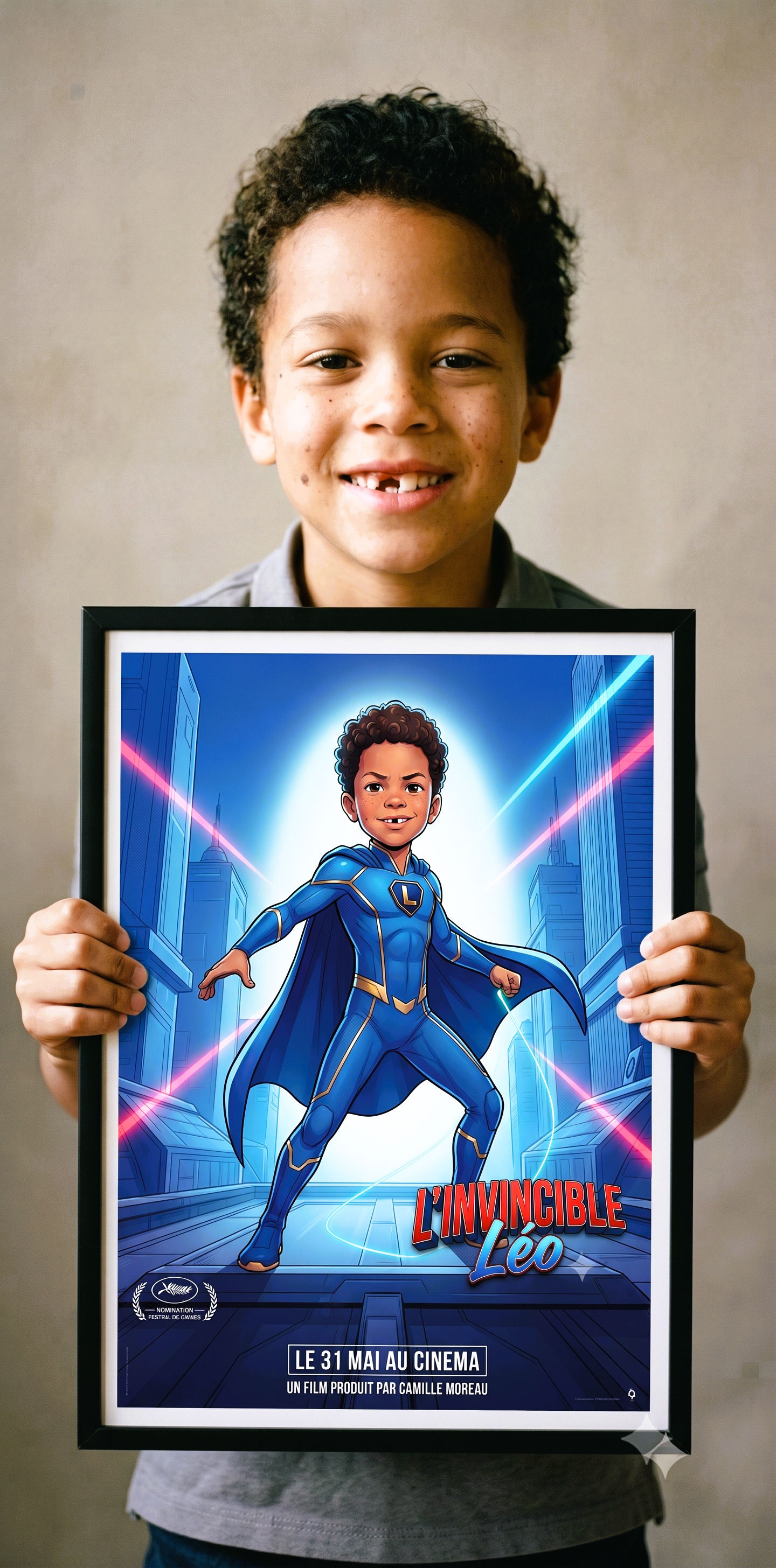 Portrait Elirev affiché dans la chambre d'un petit garçon