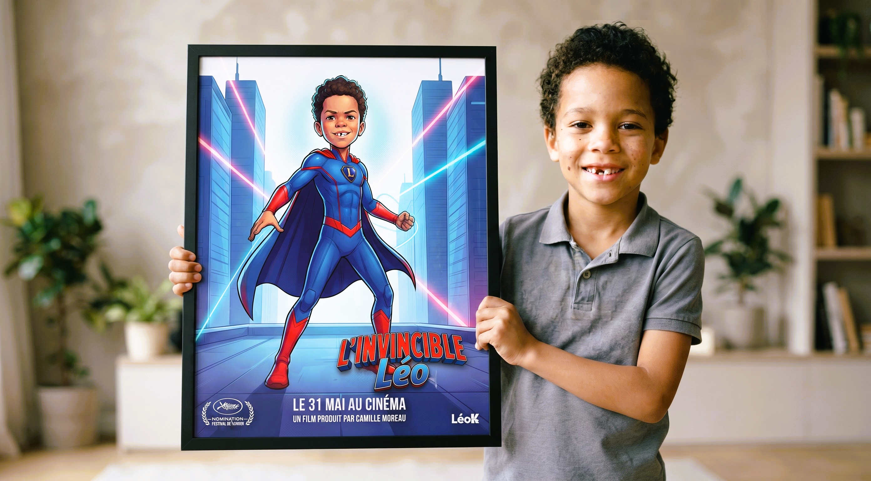 Portrait Elirev affiché dans la chambre d'un petit garçon
